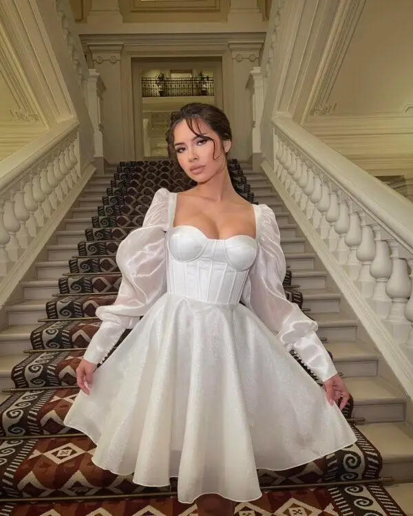 short wedding dress mini dress organza bubble effect