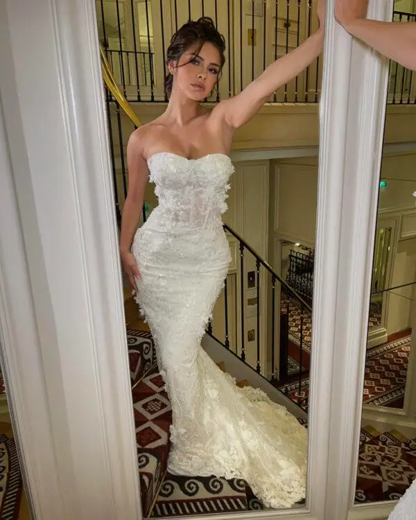 strapless floral and beaded mermaid dress