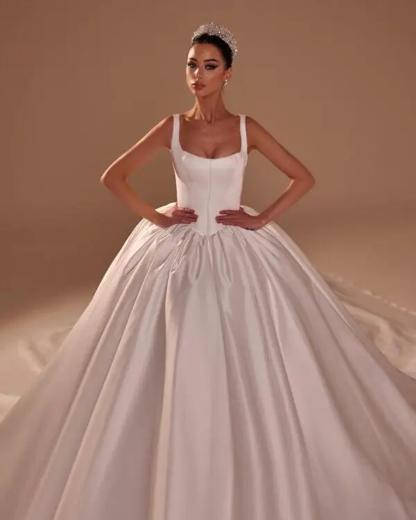 duchess satin princess dress square neckline strap V-waist