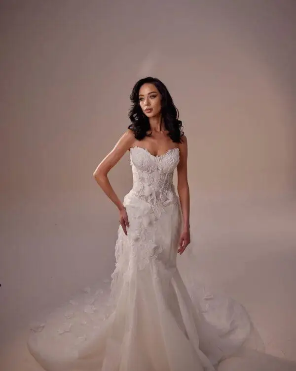 mermaid dress on flowered organza lace bustier skirt